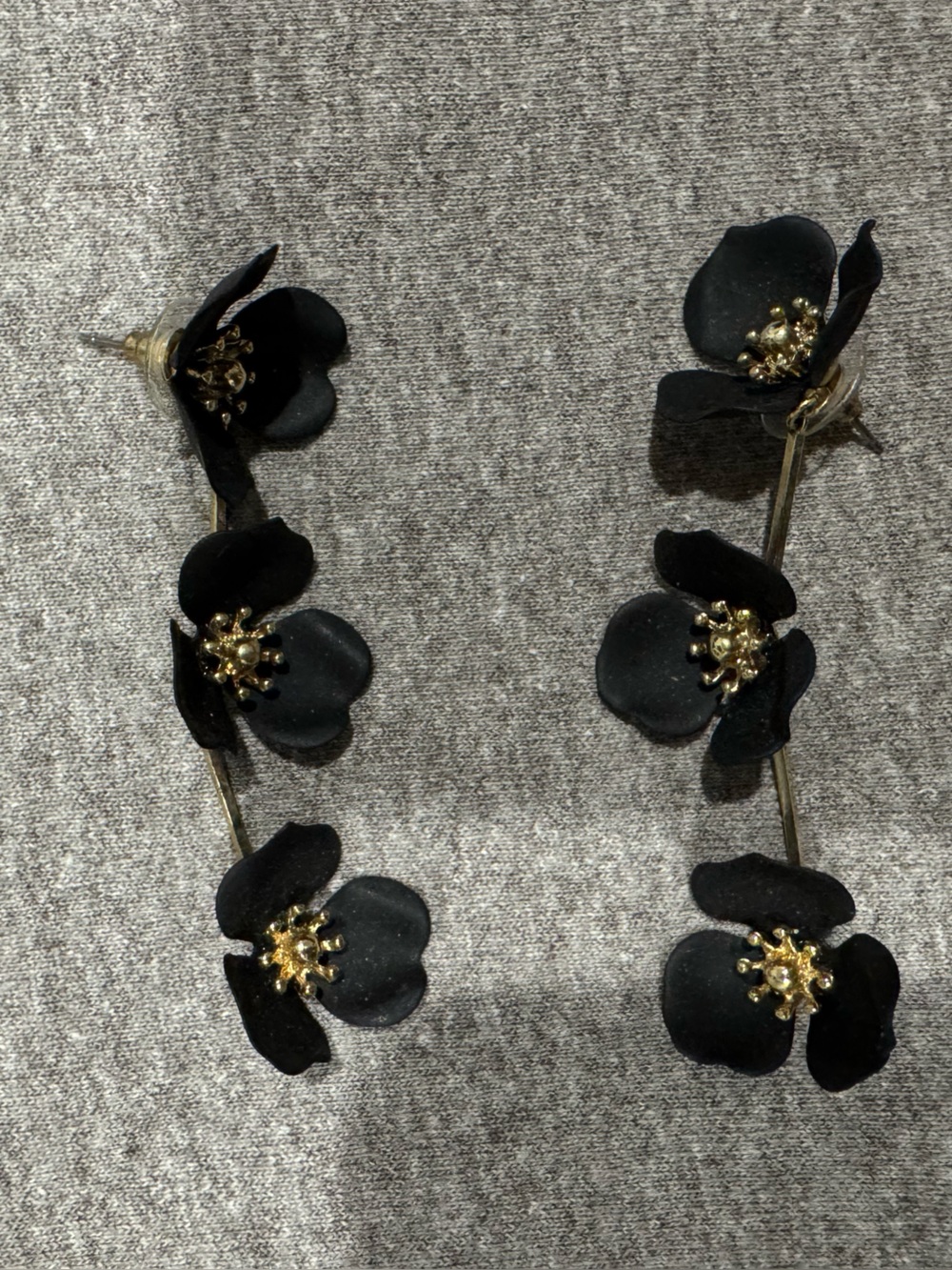 Anthropologie Black Floral Drop Earrings with Gold Centers